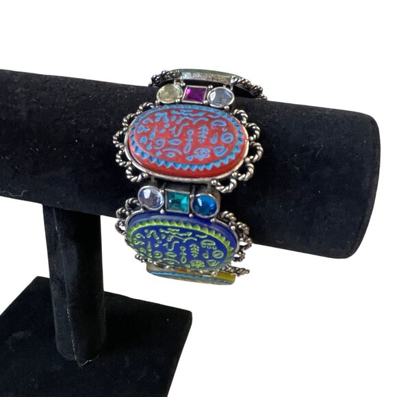 Chico's Luxor Multicolor Oval Stretch Statement Bracelet Large - Picture 7 of 9